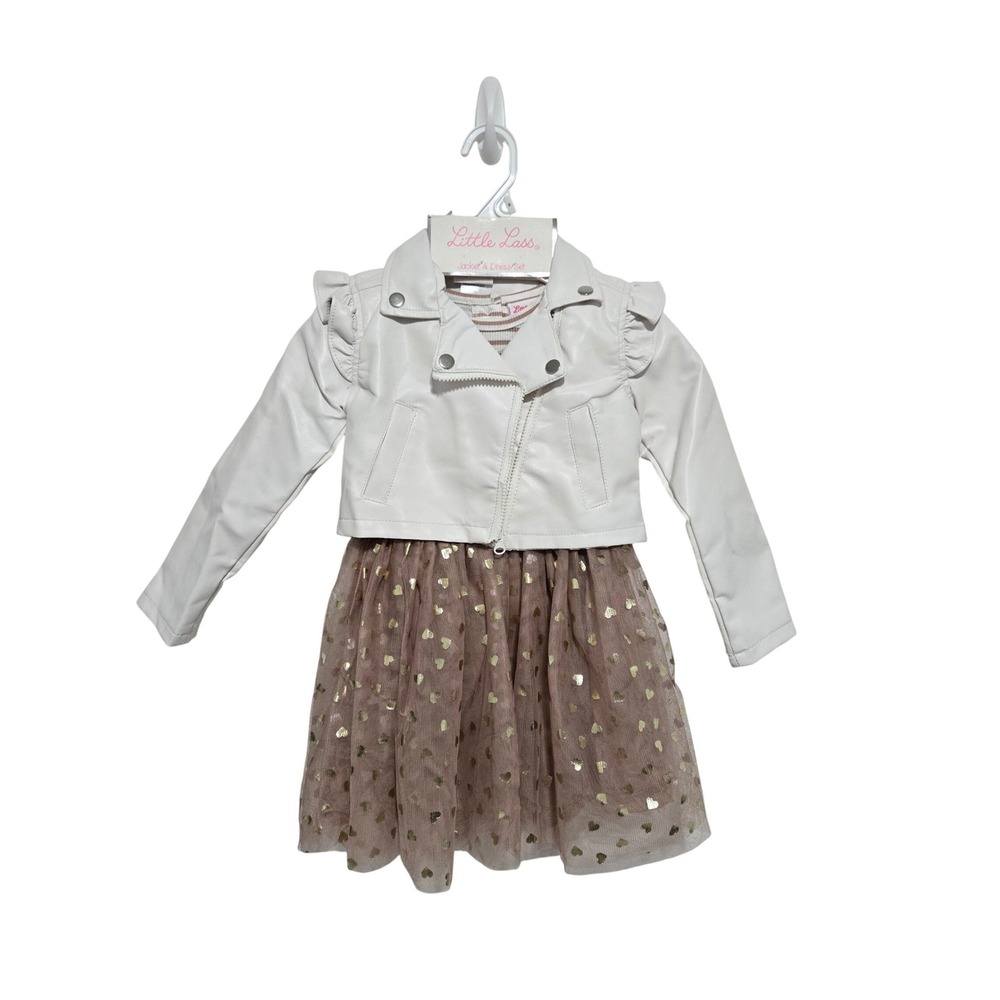 Little Lass Girls Outfit Set Dress & Jacket Size 5 Hearts Faux‎ Leather